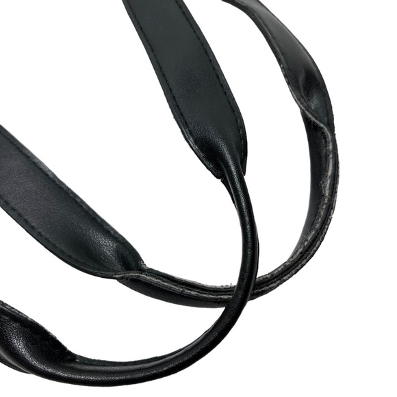 LONGABERGER Black Tan Double Handle Tote Shoulder Bag Genuine Leather Trim Purse - Picture 16 of 16